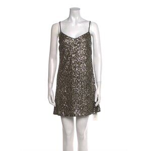 NWT Anna Sui A Line Sequin Slip Mini Dress Gold Size Large